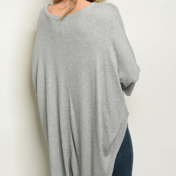 WAFFLE KNIT GREY HIGH LOW TOP - Picture 3 of 5